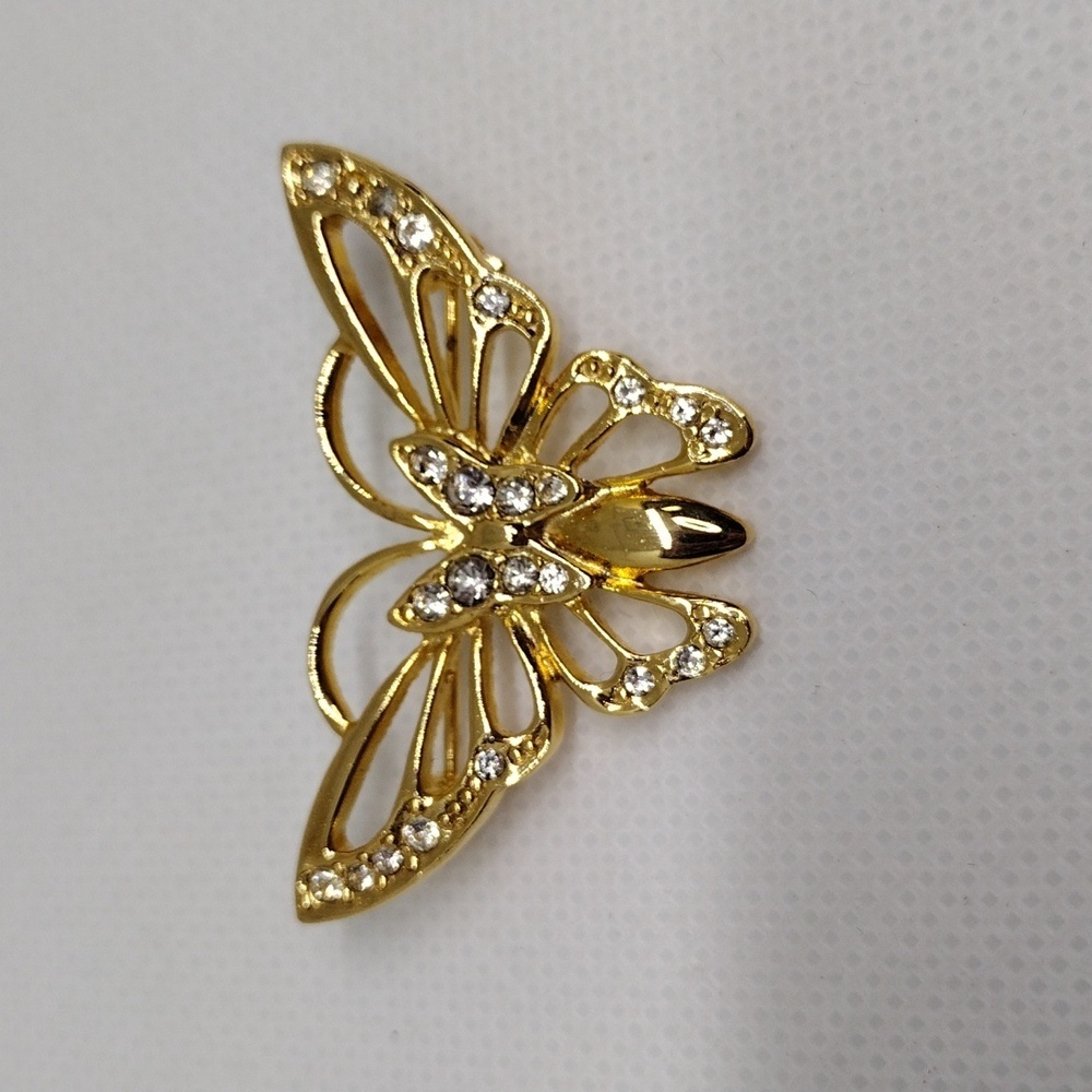Vintage 1980's Goldtone Butterfly Brooch with Diamante Stones